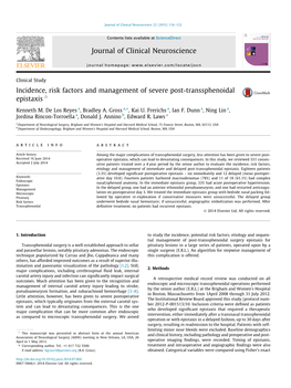 Incidence, Risk Factors and Management of Severe Post-Transsphenoidal Epistaxis Q ⇑ Kenneth M