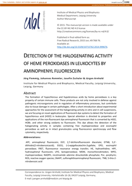 Detection of the Halogenating Activity of Heme Peroxidases in Leukocytes by Aminophenyl Fluorescein