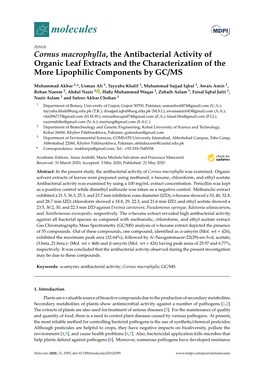Cornus Macrophylla, the Antibacterial Activity of Organic Leaf Extracts and the Characterization of the More Lipophilic Components by GC/MS