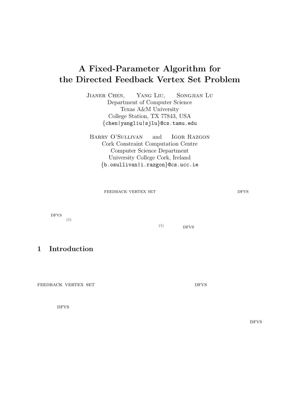 A Fixed-Parameter Algorithm for the Directed Feedback Vertex Set Problem