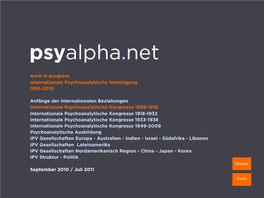 Work in Progress Internationale Psychoanalytische Vereinigung 1910-2010