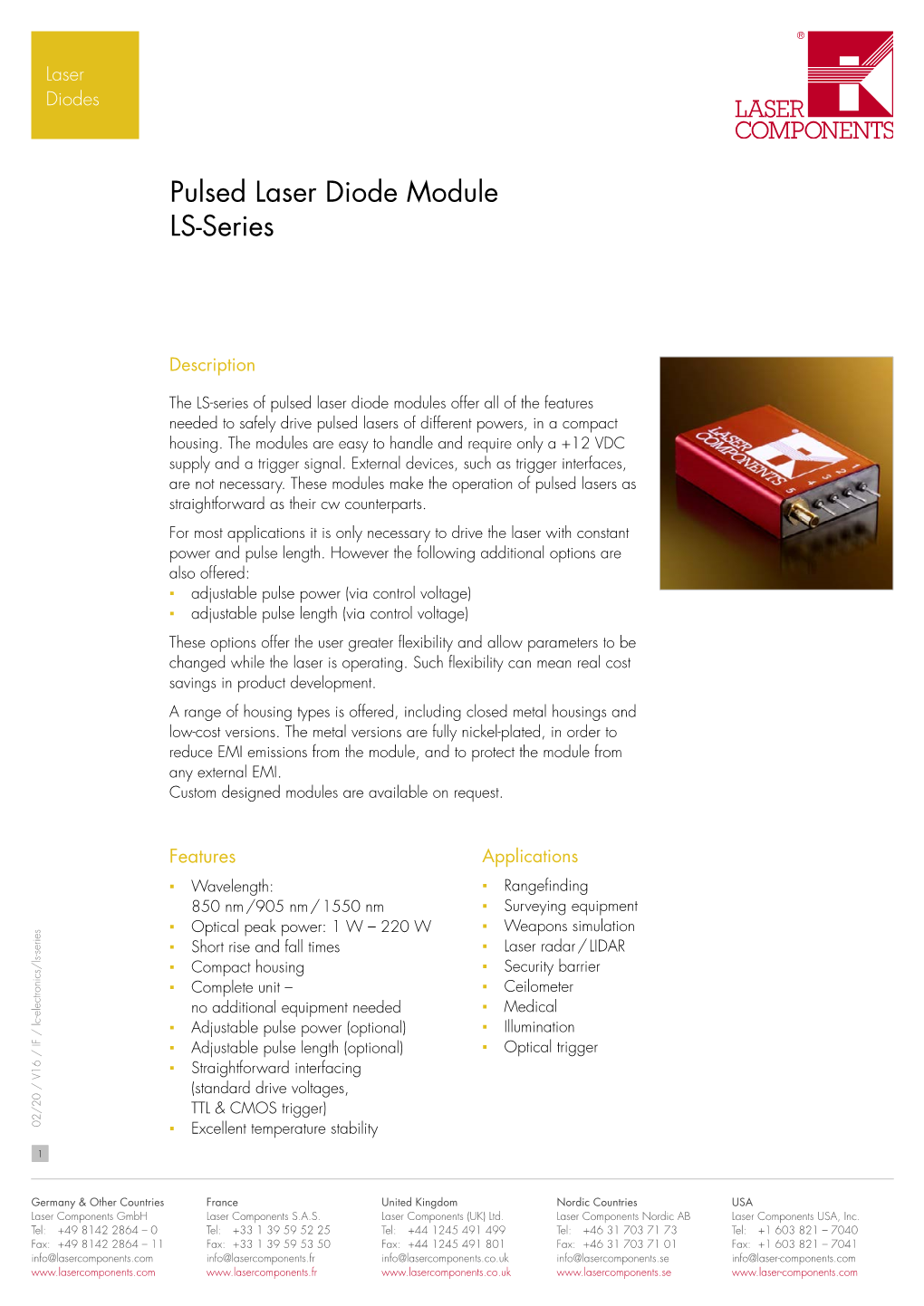 Pulsed Laser Diode Module, LS-Series