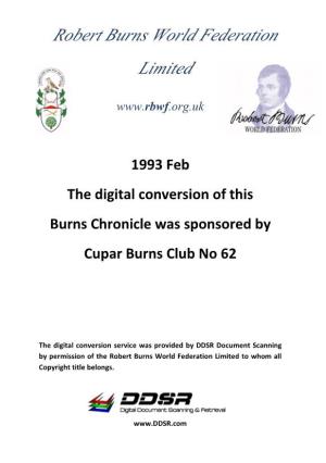 Burns Chronicle Was Sponsored by Cupar Burns Club No 62