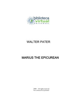 Walter Pater Marius the Epicurean