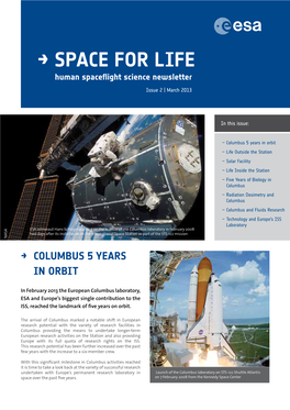 SPACE for LIFE Human Spaceflight Science Newsletter