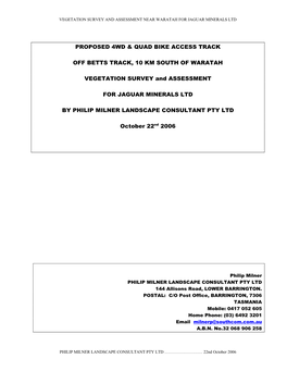 Proposed 4Wd & Quad Bike Access Track Off Betts