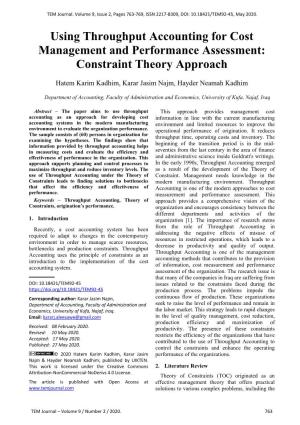 Using Throughput Accounting for Cost Management and Performance Assessment: Constraint Theory Approach