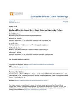 Updated Distributional Records of Selected Kentucky Fishes
