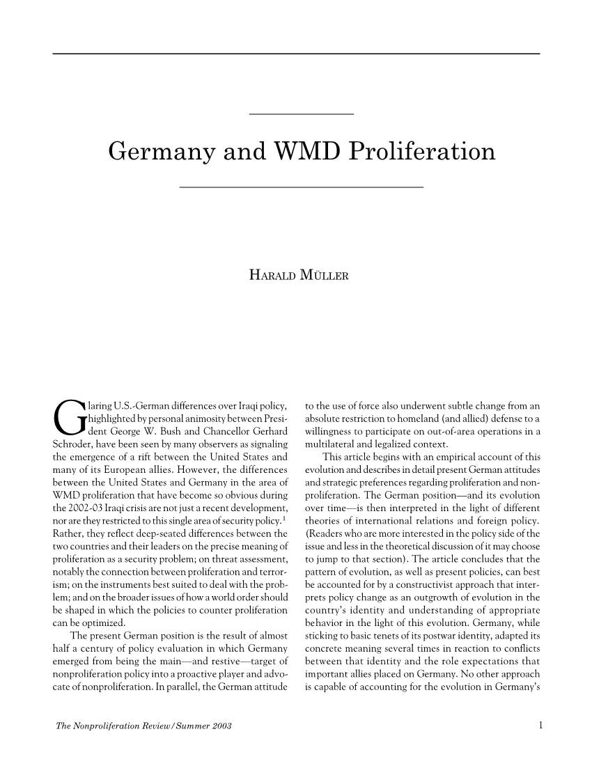 Germany and WMD Proliferation