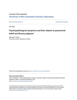 Psychopathological Symptoms and Their Relation to Paranormal Belief and Illusory Judgment