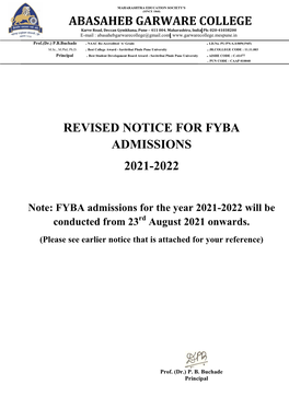 Admission Notice Fyba 20