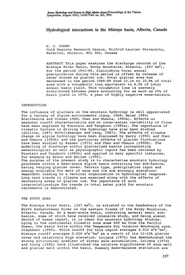 Hydrological Interactions in the Mistaya Basin, Alberta, Canada