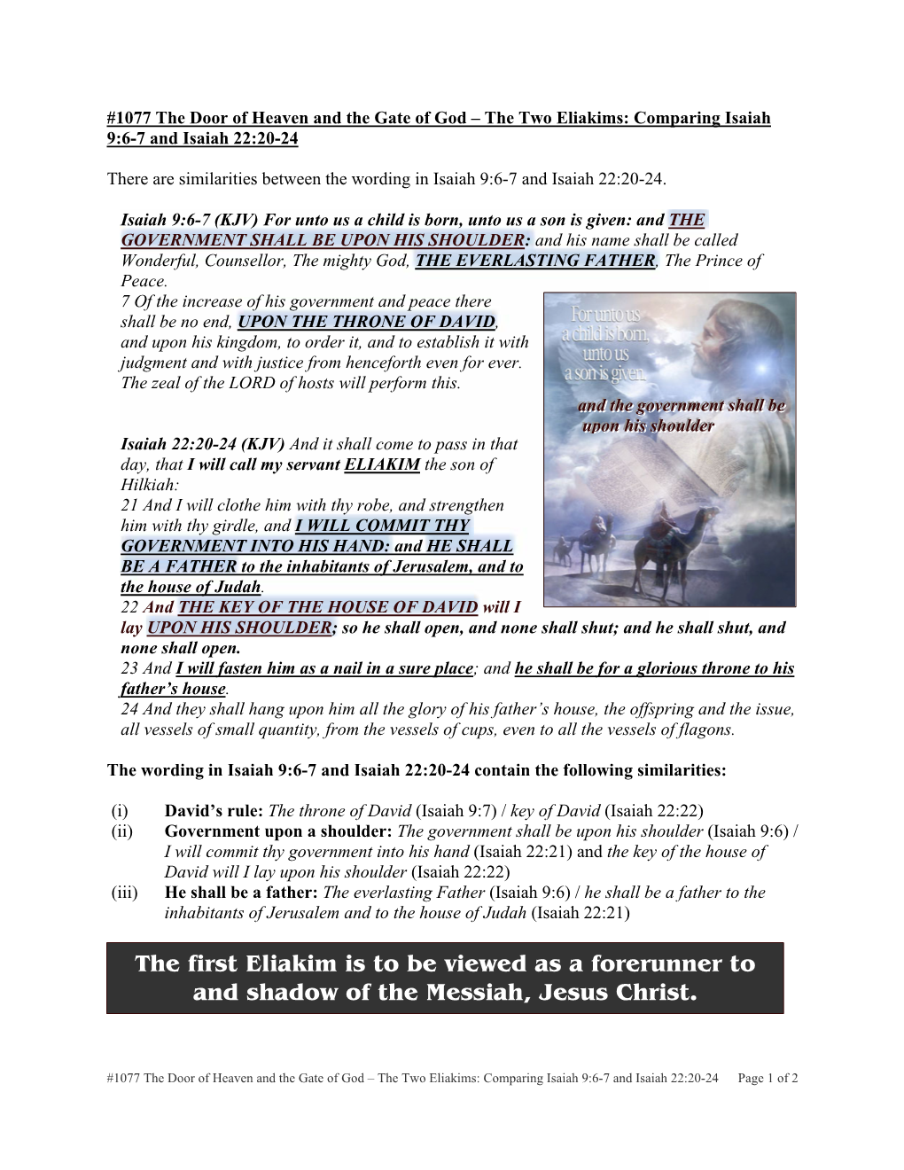 1077 the Door of Heaven and the Gate of God – the Two Eliakims: Comparing Isaiah 9:6-7 and Isaiah 22:20-24