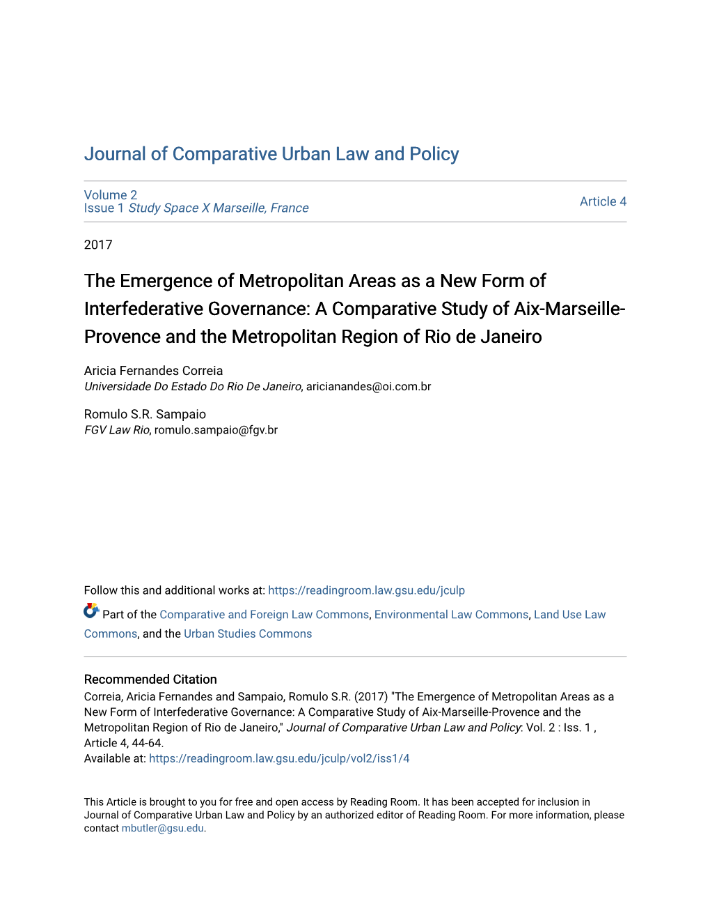 The Emergence of Metropolitan Areas As a New