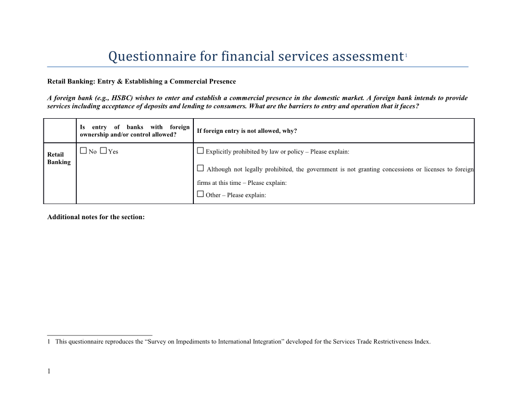 Questionnaire for Financial Services Assessment 1