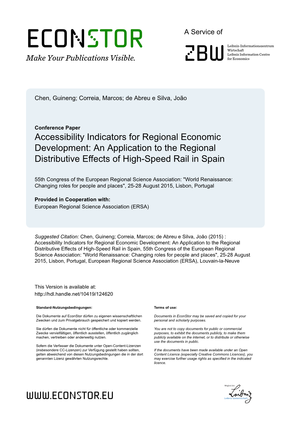 Accessibility Indicators for Regional Economic Development: an Application to the Regional Distributive Effects of High-Speed Rail in Spain