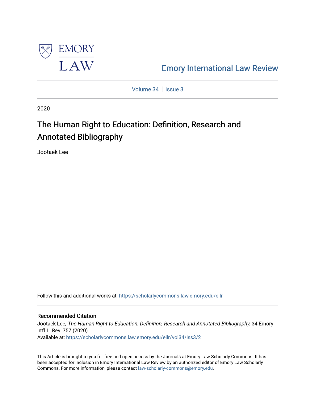 The Human Right to Education: Definition, Research and Annotated Bibliography