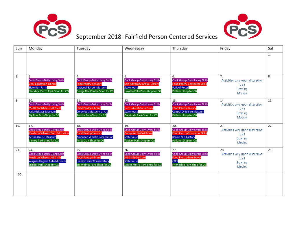 September 2018- Fairfield Person Centered Services