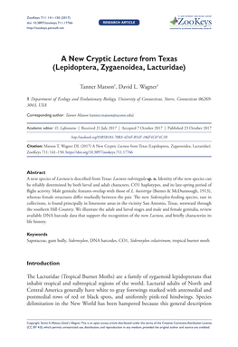 Lepidoptera, Zygaenoidea, Lacturidae) 141 Doi: 10.3897/Zookeys.711.17766 RESEARCH ARTICLE Launched to Accelerate Biodiversity Research
