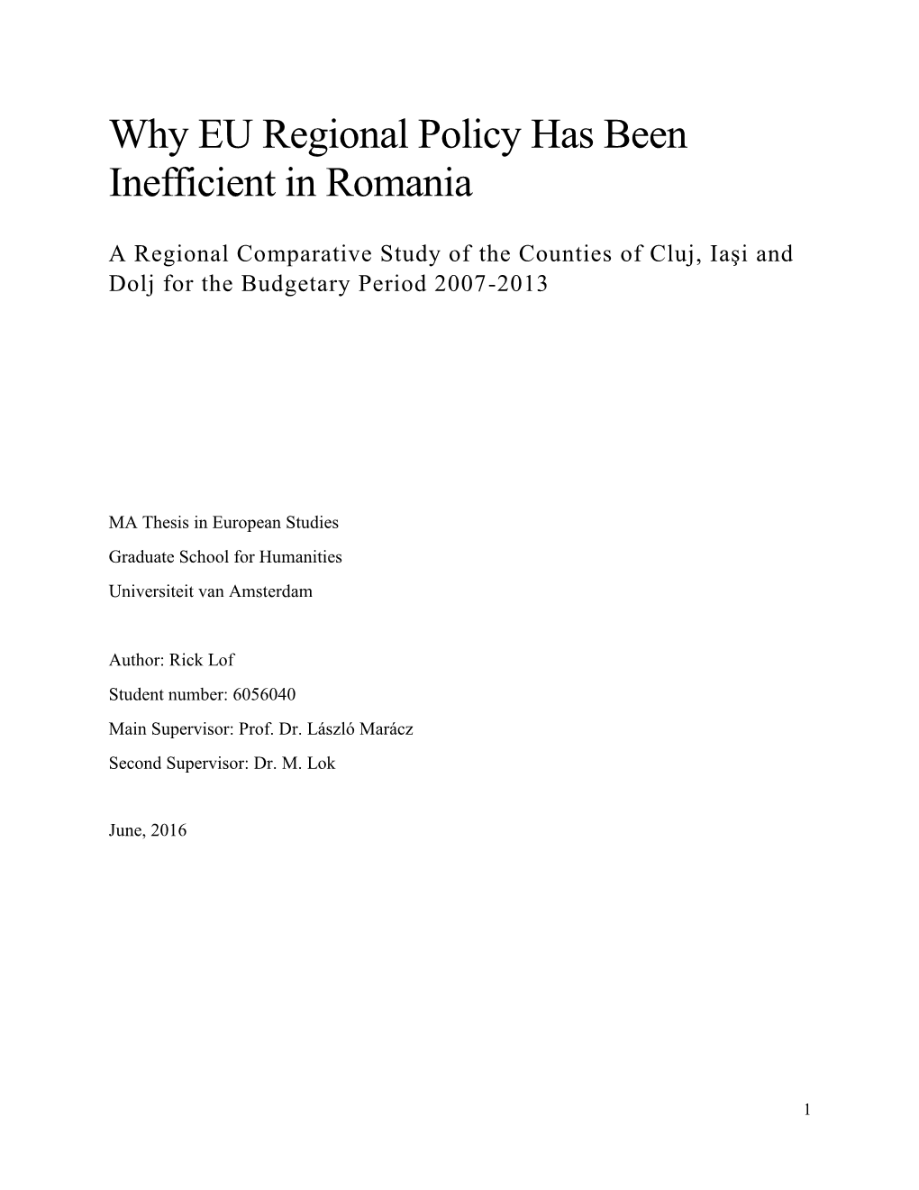 Why EU Regional Policy Has Been Inefficient in Romania
