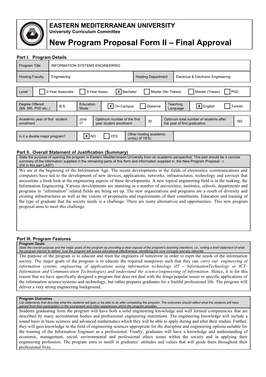 New Program Proposal Form II Final Approval