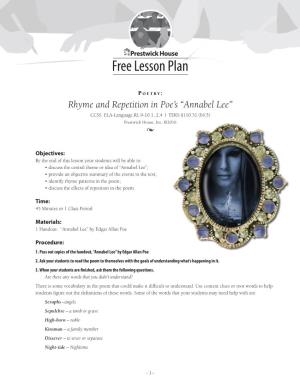 Rhyme and Repetition in Poe's “Annabel Lee”