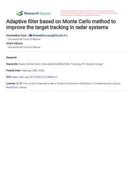 Adaptive Filter Based on Monte Carlo Method to Improve the Target Tracking in Radar Systems