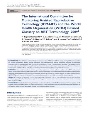 Committee for Monitoring Assisted Reproductive Technology (ICMART) and the World Health Organization (WHO) Revised Glossary on ART Terminology, 2009†