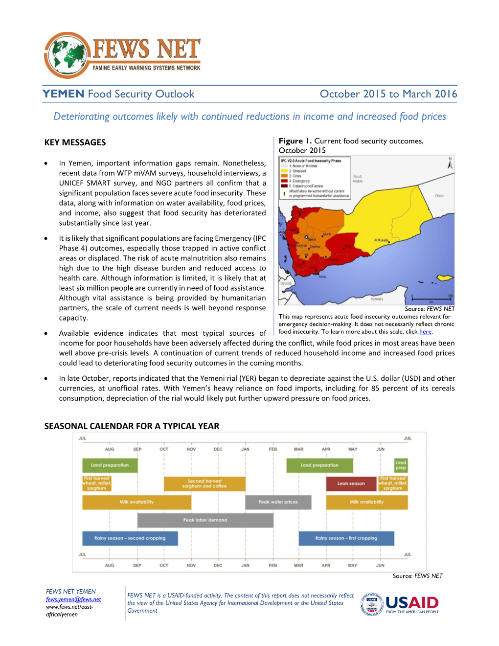 YEMEN Food Security Outlook October 2015 to March 2016