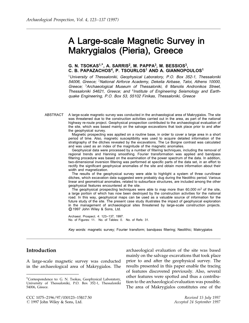 A Large-Scale Magnetic Survey in Makrygialos (Pieria), Greece