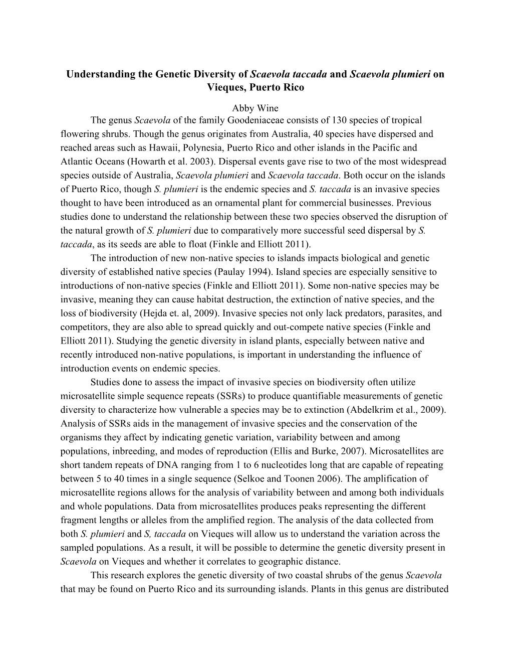 Understanding the Genetic Diversity of Scaevola Taccada and Scaevola Plumieri on Vieques, Puerto Rico