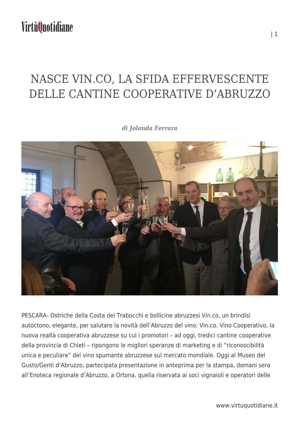 Nasce Vin.Co, La Sfida Effervescente Delle Cantine Cooperative D’Abruzzo