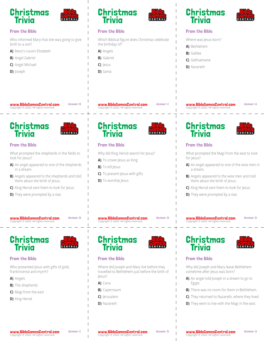 Christmas Trivia Cards