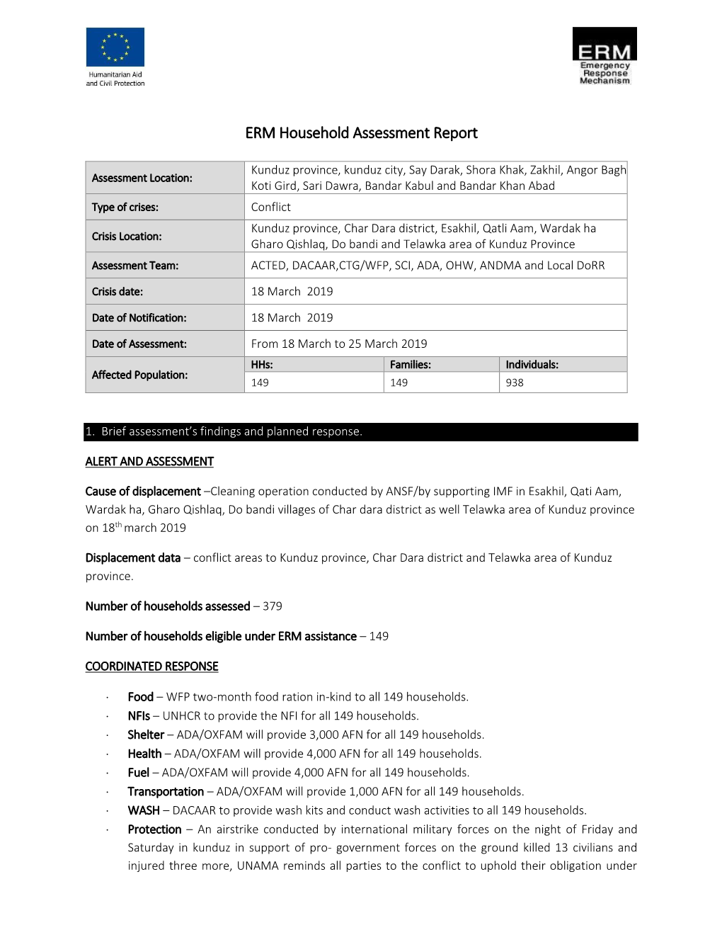 ERM Household Assessment Report