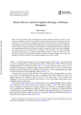 Horror Movies and the Cognitive Ecology of Primary Metaphors