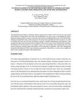 Water Management of the Steep Rock Iron Mines at Atikokan, Ontario During Construction, Operations, and After Mine Abandonment