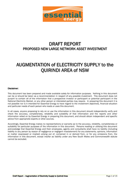 AUGMENTATION of ELECTRICITY SUPPLY to the QUIRINDI AREA of NSW