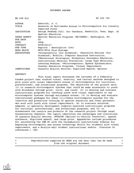 Research on Multimedia Access to Microcomputers for Visually Impaired Youth