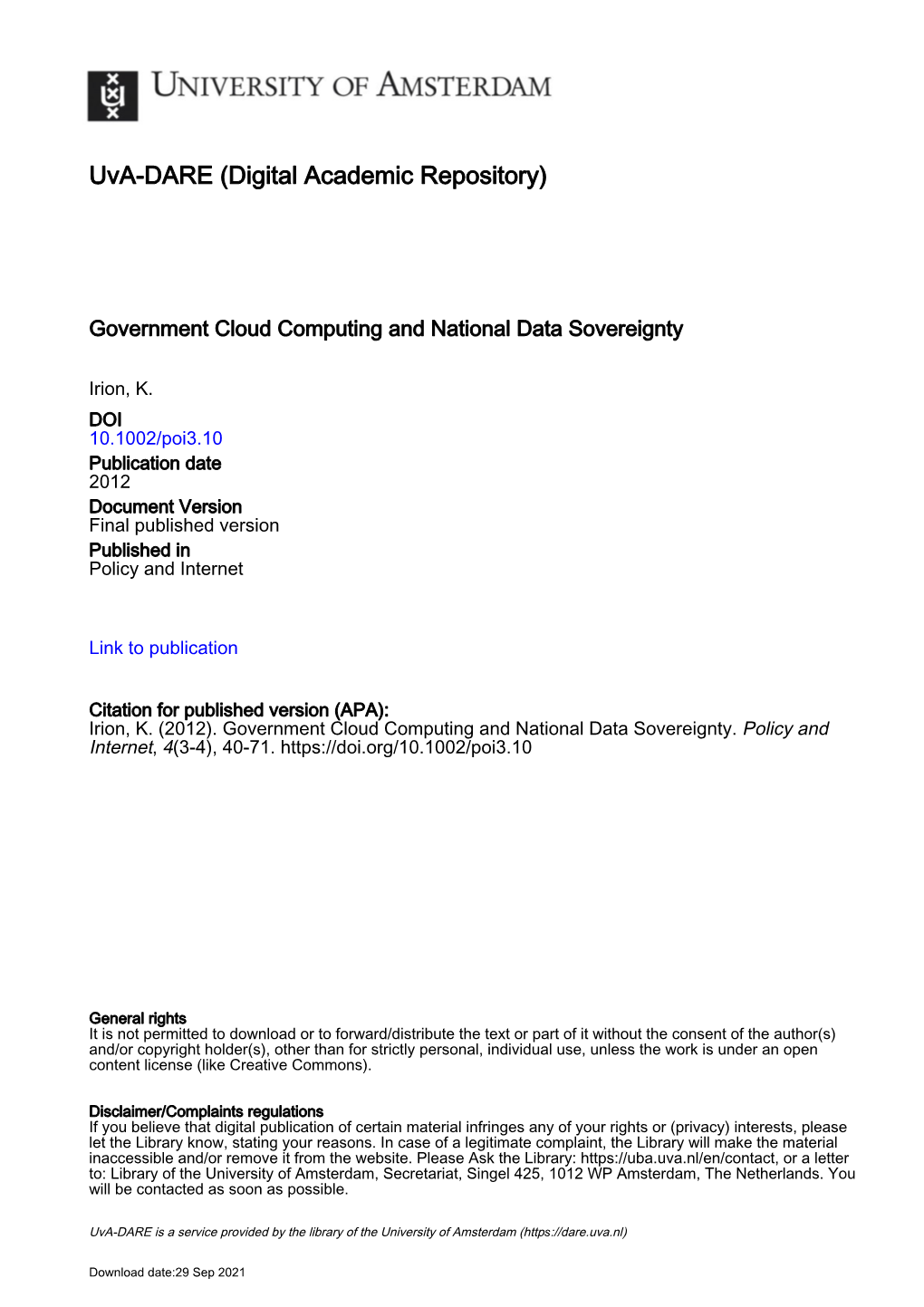 Government Cloud Computing and National Data Sovereignty