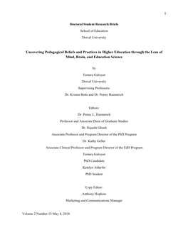 Uncovering Pedagogical Beliefs and Practices in Higher Education Through the Lens of Mind, Brain, and Education Science