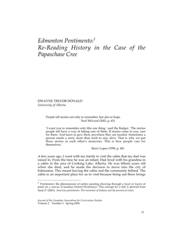 Edmonton Pentimento:1 Re-Reading History in the Case of the Papaschase Cree