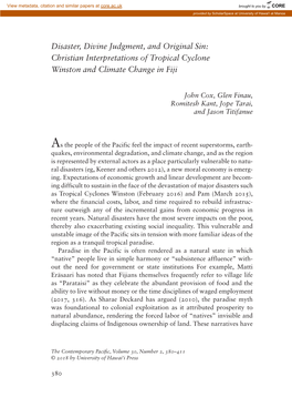 Christian Interpretations of Tropical Cyclone Winston and Climate Change in Fiji