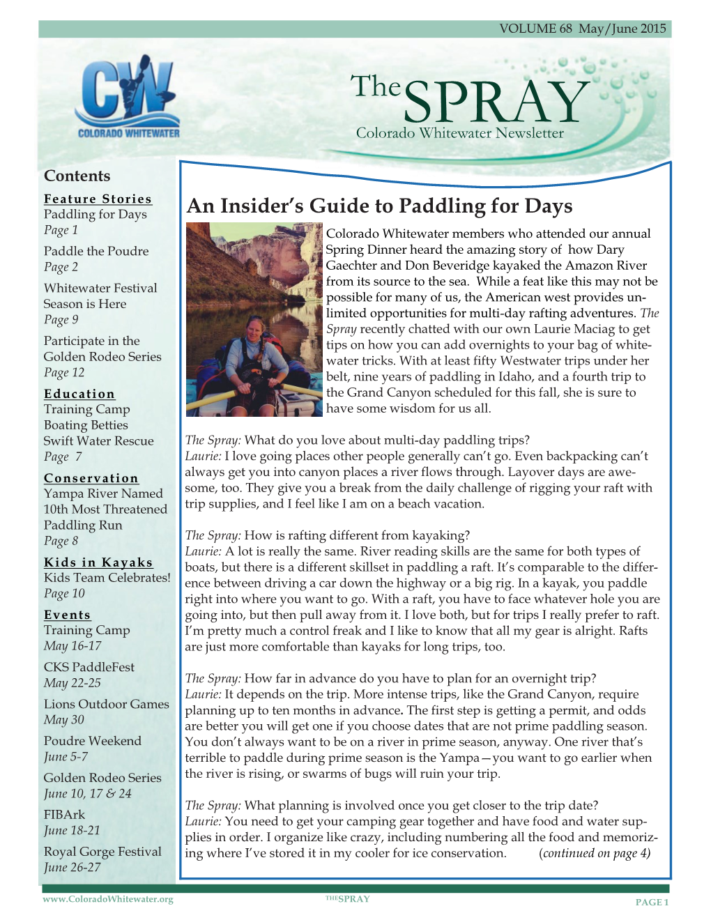 The SPRAY Colorado Whitewater Newsletter