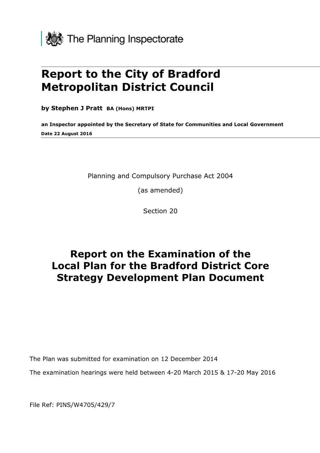 Report to the City of Bradford Metropolitan District Council