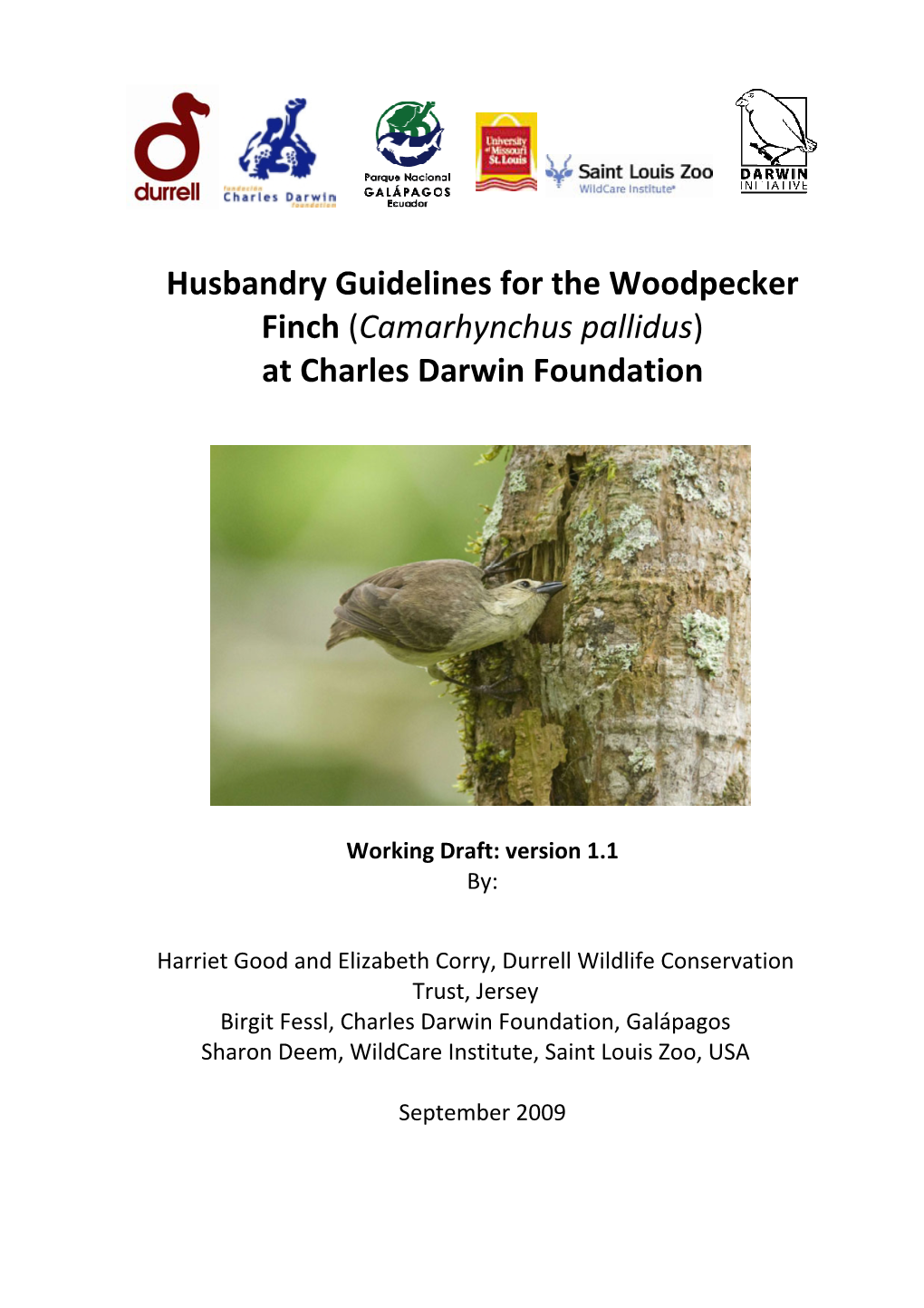 Husbandry Guidelines for the Woodpecker Finch (Camarhynchus Pallidus) at Charles Darwin Foundation