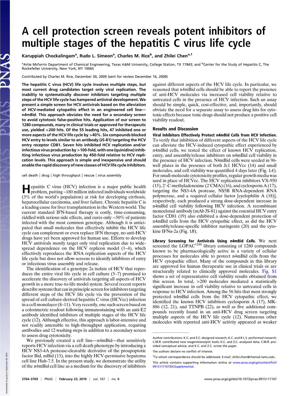 A Cell Protection Screen Reveals Potent Inhibitors of Multiple Stages of the Hepatitis C Virus Life Cycle