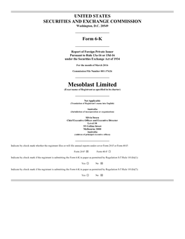 Mesoblast Limited (Exact Name of Registrant As Specified in Its Charter)