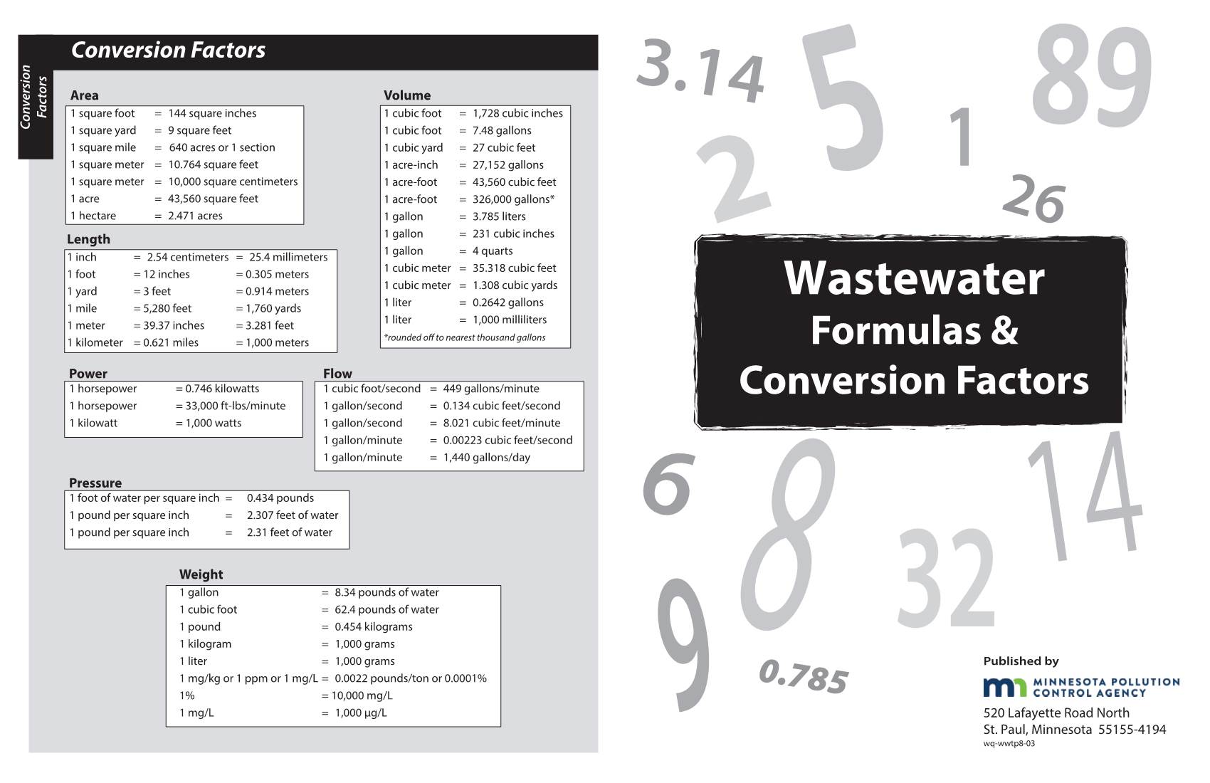Wastewater Formulas and Conversion Factors (Wq-Wwtp8-03)