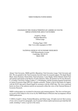 Changes in the Characteristics of American Youth: Implications for Adult Outcomes