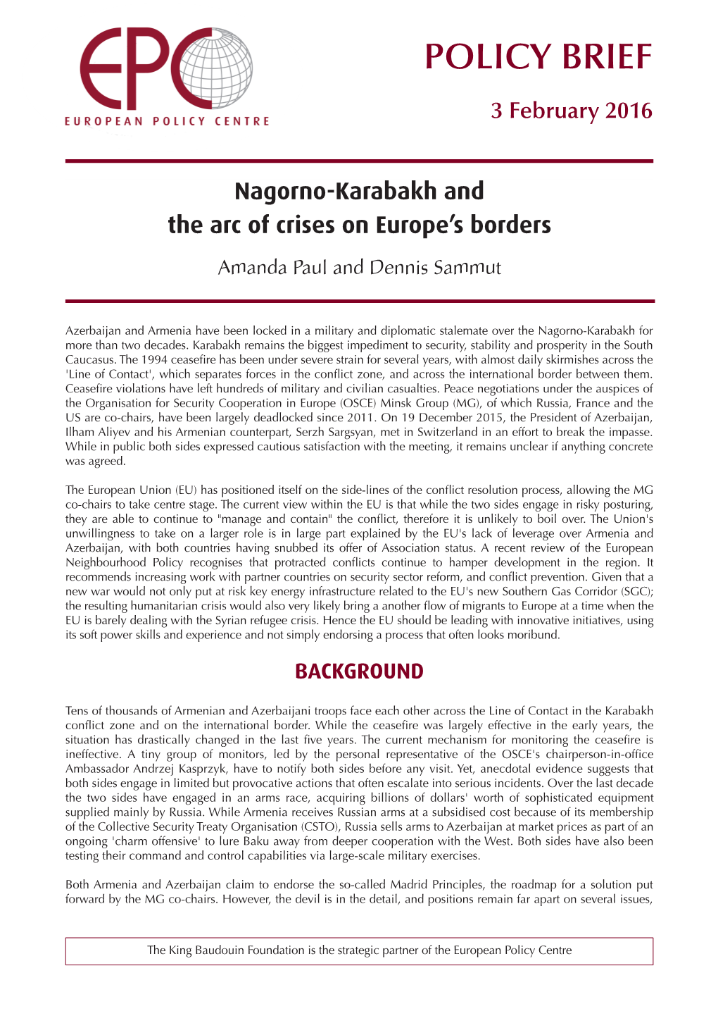 Nagorno-Karabakh and the Arc of Crises on Europe’S Borders